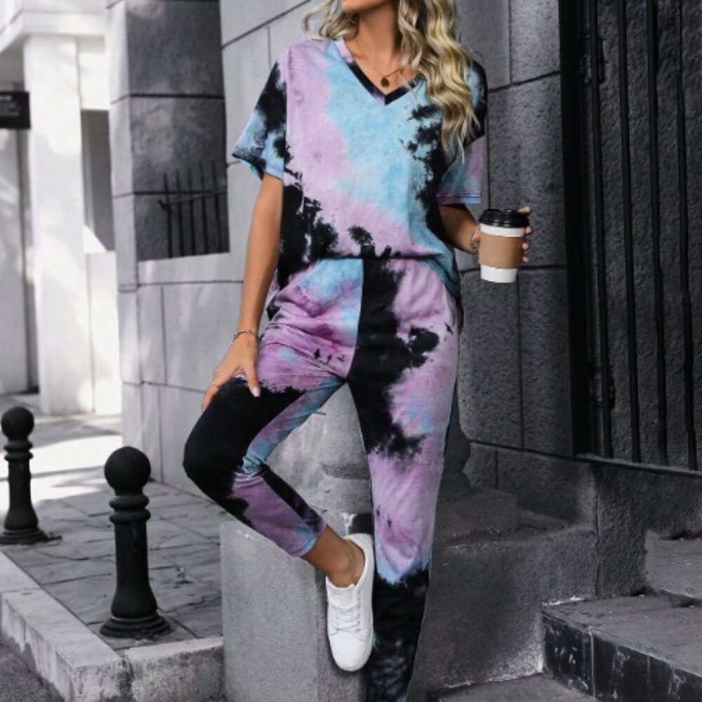 NEW set 2 pieces  summer top  t shirt and pants Tie Dye size L